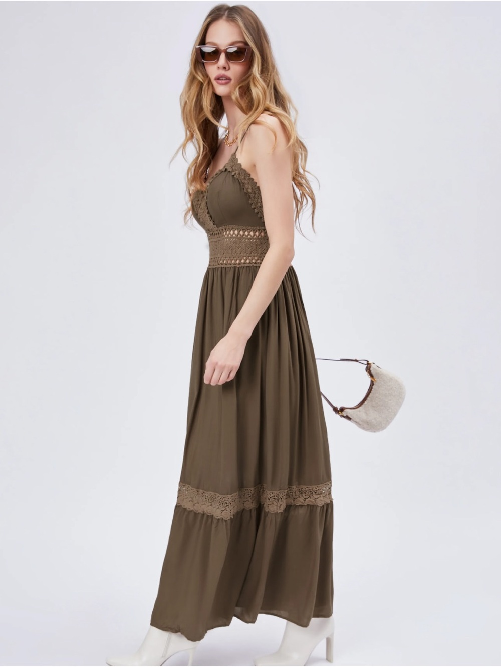 NWT Cider Brown Lace Crochet Boho Strappy Maxi Sundress - L - Picture 6 of 7